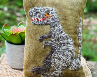 T Rex Hand Embroidered Pillow YelliKelli