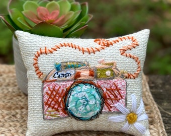 Retro Camera Mixed Media Art Pillow YelliKelli