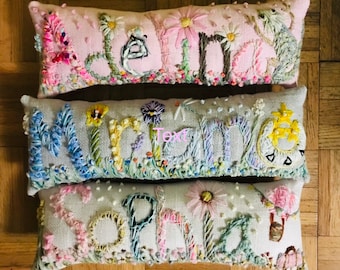 Freehand Embroidered Bohemian SEVEN Letters Name Pillow Custom Made YelliKelli