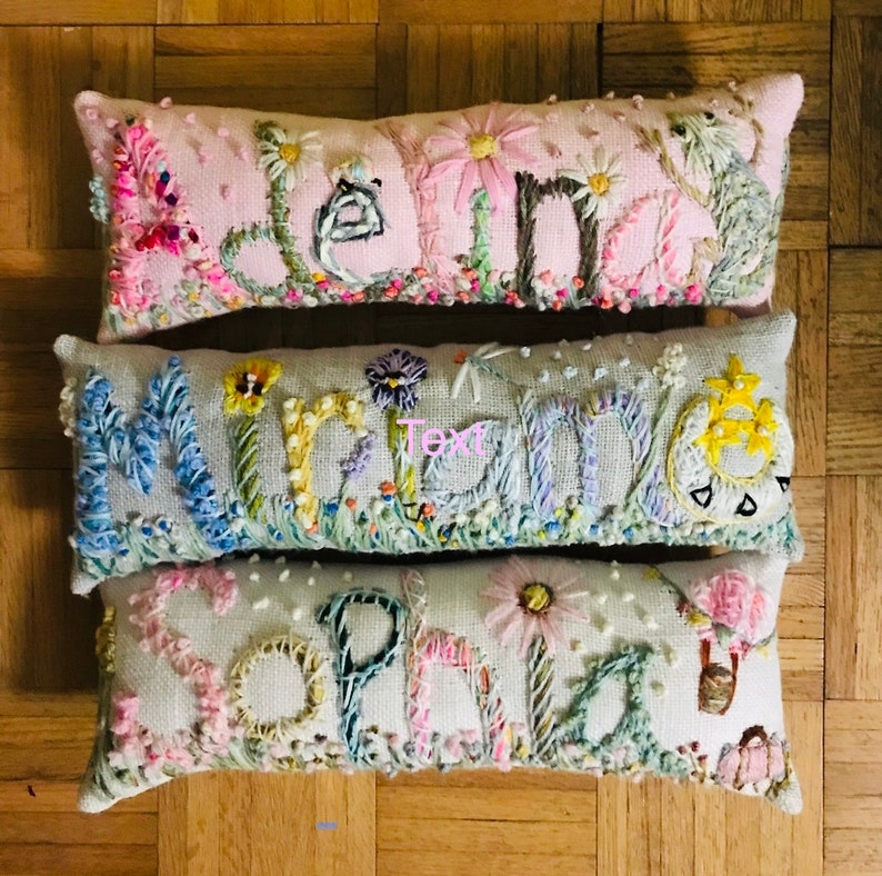 Freehand Embroidered Bohemian SEVEN Letters Name Pillow Custom Made YelliKelli image 1