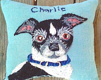 Freehand Embroidered MEDIUM SIZE 10” Pillow with Your Dog Made to Order YelliKelli