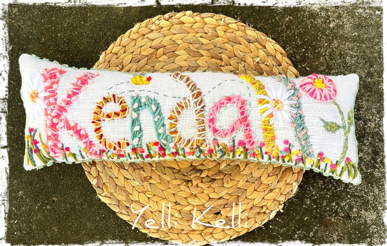 Freehand Embroidered Bohemian SEVEN Letters Name Pillow Custom Made YelliKelli image 3