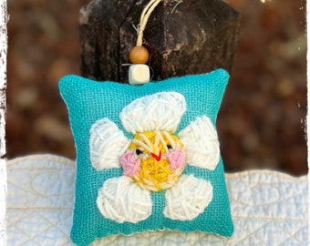 Ditzy Daisy Embroidered Tiny Pillow Ready to Ship YelliKelli