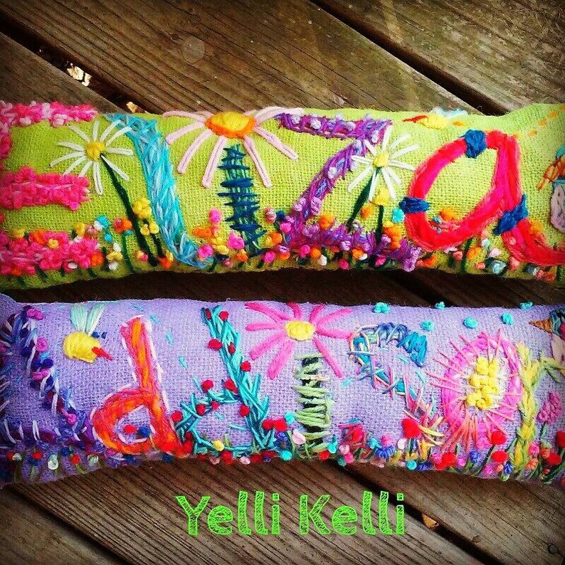 Freehand Embroidered Bohemian TEN Letters Name Pillow Custom Made YelliKelli