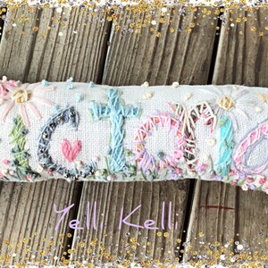 Freehand Embroidered Bohemian Letters Name Pillow Custom Made EIGHT LETTERS image 3