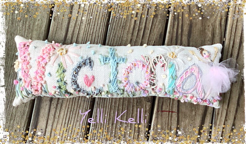 Freehand Embroidered Bohemian Letters Name Pillow Custom Made EIGHT LETTERS image 3