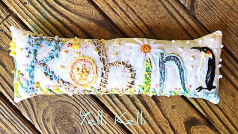 Freehand Embroidered Bohemian Letters Name Pillow Personalized Custom Made Up To FIVE Letters YelliKelli image 6