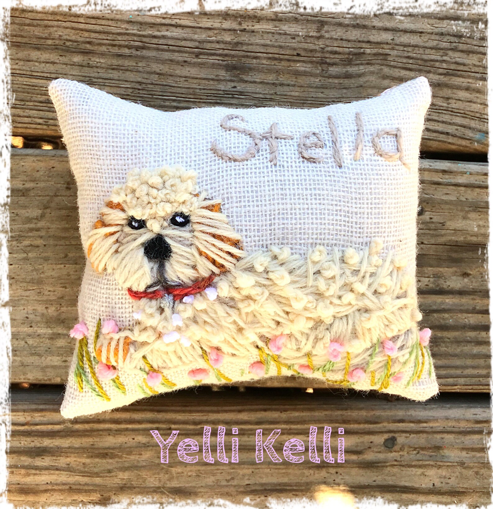Freehand Embroidered Mini Pillow With Your Pet From Photo Made Etsy