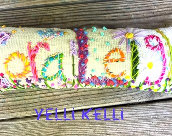 Freehand Embroidered Bohemian Letters Name Pillow Custom Made NINE LETTERS YelliKelli