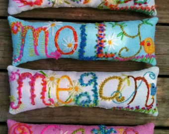 Freehand Embroidered Bohemian Letters Name Pillow Personalized Custom Made Up To Five Letters YelliKelli