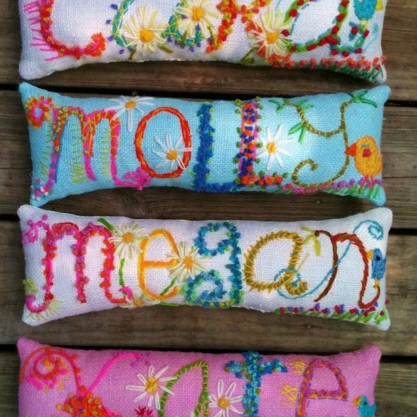 Freehand Embroidered Bohemian Letters Name Pillow Personalized Custom Made Up To Five Letters YelliKelli