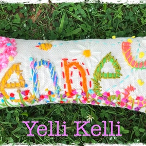 Personalized Gift Idea Freehand Embroidered Bohemian Name Pillow Made To Order Up to FIVE Letters YelliKelli image 10