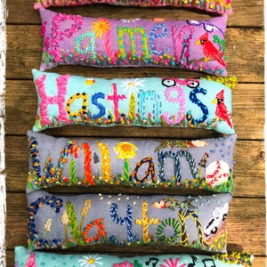 Freehand Embroidered Bohemian Letters Name Pillow Custom Made EIGHT LETTERS image 2