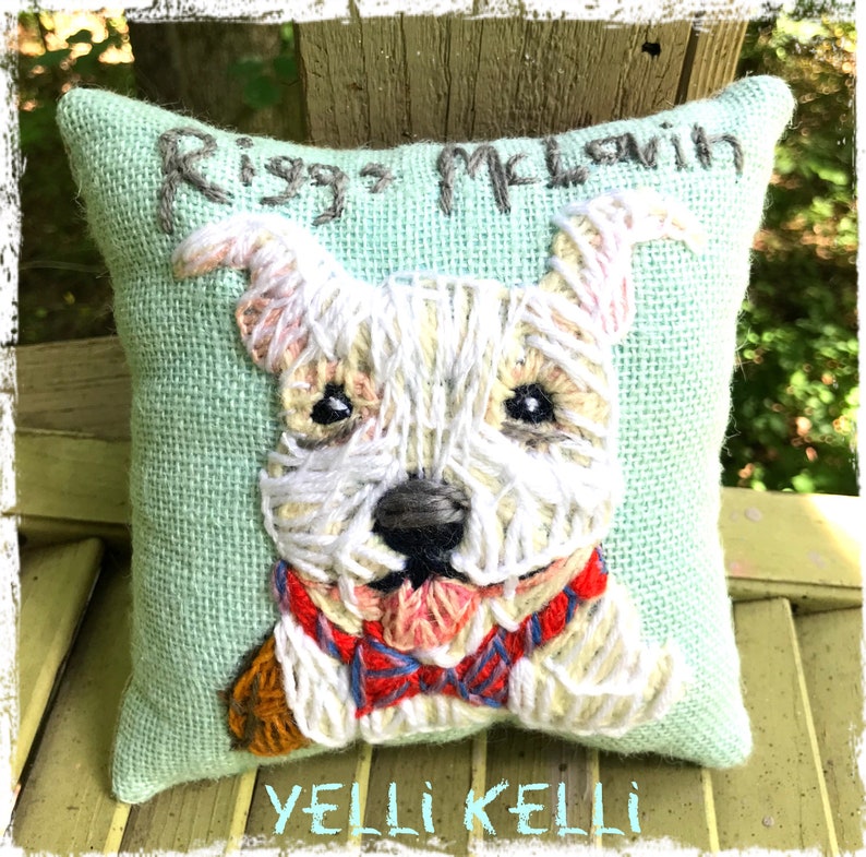 Freehand Embroidered MEDIUM SIZE 10 Pillow with Your Dog Made to Order YelliKelli image 4