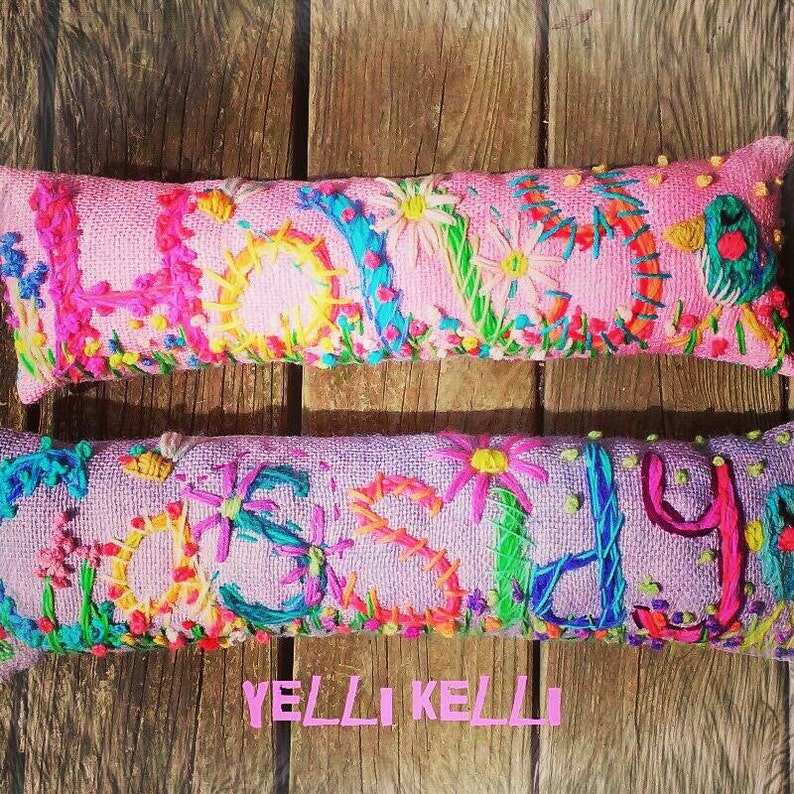 Freehand Embroidered Bohemian TEN Letters Name Pillow Custom Made YelliKelli