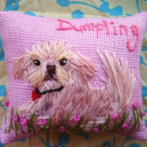 Freehand Embroidered MEDIUM SIZE 10 Pillow with Your Dog Made to Order YelliKelli image 9