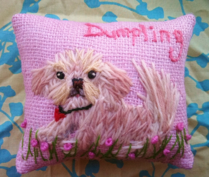 Freehand Embroidered MEDIUM SIZE 10 Pillow with Your Dog Made to Order YelliKelli image 9