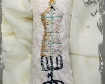 Dressform Hand Embroidered Mini Pillow Fashion Design Ready to Ship YelliKelli