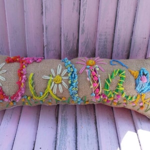 Freehand Embroidered Bohemian SEVEN Letters Name Pillow Custom Made YelliKelli image 10