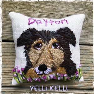 Freehand Embroidered MEDIUM SIZE 10 Pillow with Your Dog Made to Order YelliKelli image 6