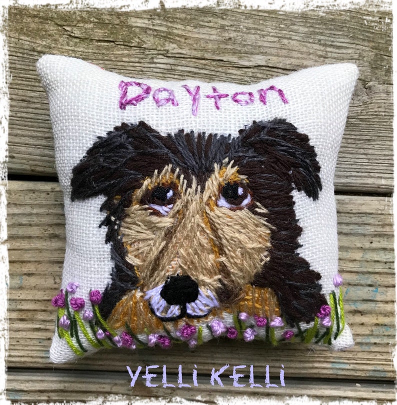 Freehand Embroidered MEDIUM SIZE 10 Pillow with Your Dog Made to Order YelliKelli image 6