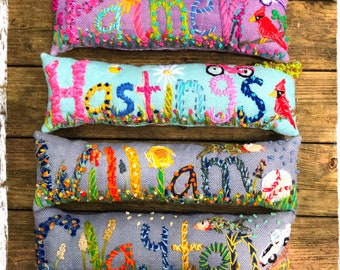 Freehand Embroidered Bohemian Letters Name Pillow Custom Made for SEVEN LETTERS