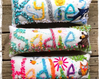 Freehand Embroidered Bohemian Letters Name Pillow Personalized Custom Made Up To Five Letters YelliKelli