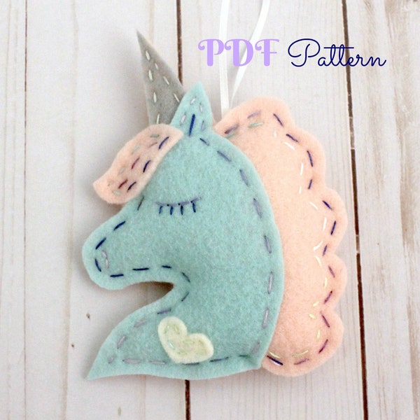 Felt Unicorn Ornament Pattern. Unicorn. Unicorn PDF Pattern. DIY Pattern. Tutorial. Felt Unicorn. Unicorn.Christmas Ornament. Party Favors.