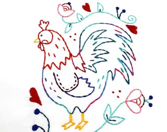 Rooster. Hand Embroidery Pattern. Embroidery Design. Chickens. Coop. Cockadoodledo. Farm house. Country life. Chicken Lover. Embroidery Hoop