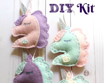 Felt Unicorn Ornament DIY Kit. Make Your Own. Unicorn. Unicorn Craft Kit. DIY Pattern. Tutorial. Felt Unicorn. Unicorn.Christmas Ornament.