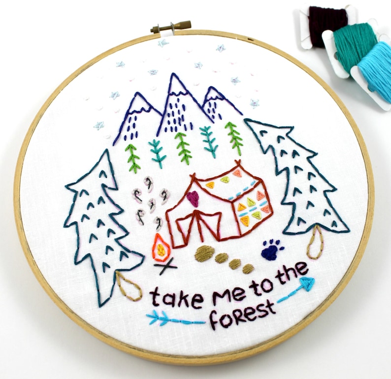 Camping. Hand Embroidery Pattern. Forest Woods. Outdoors. Glamping. Digital Pattern. Cabin. Embroidery Designs. Mountains. Tent. Outdoorsy. image 5