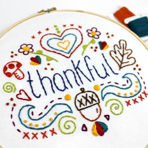 Thankful Words. Hand Embroidery Pattern. Digital Pattern. PDF Pattern. Thanksgiving. Acorns. Fall Autumn. Fall Leaves. Embroidery Design. image 5