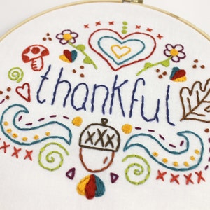 Thankful Words. Hand Embroidery Pattern. Digital Pattern. PDF Pattern. Thanksgiving. Acorns. Fall Autumn. Fall Leaves. Embroidery Design. image 3