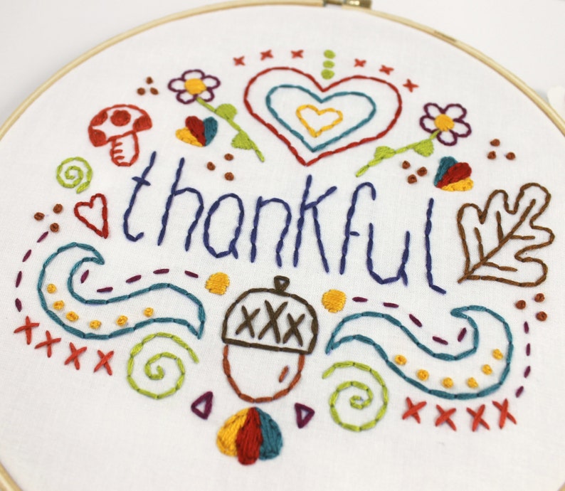 Thankful Words. Hand Embroidery Pattern. Digital Pattern. PDF Pattern. Thanksgiving. Acorns. Fall Autumn. Fall Leaves. Embroidery Design. image 3