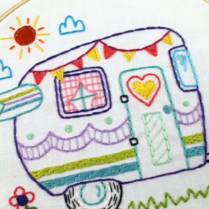 Retro Camper. Hand Embroidery Pattern. PDF Pattern. Summer. Camping. Travel. Road Trip. Embroidery Designs. Vintage Camper. Happy Camper. image 6