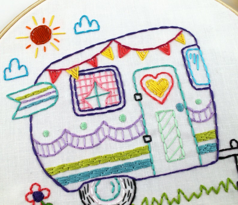 Retro Camper. Hand Embroidery Pattern. PDF Pattern. Summer. Camping. Travel. Road Trip. Embroidery Designs. Vintage Camper. Happy Camper. image 6