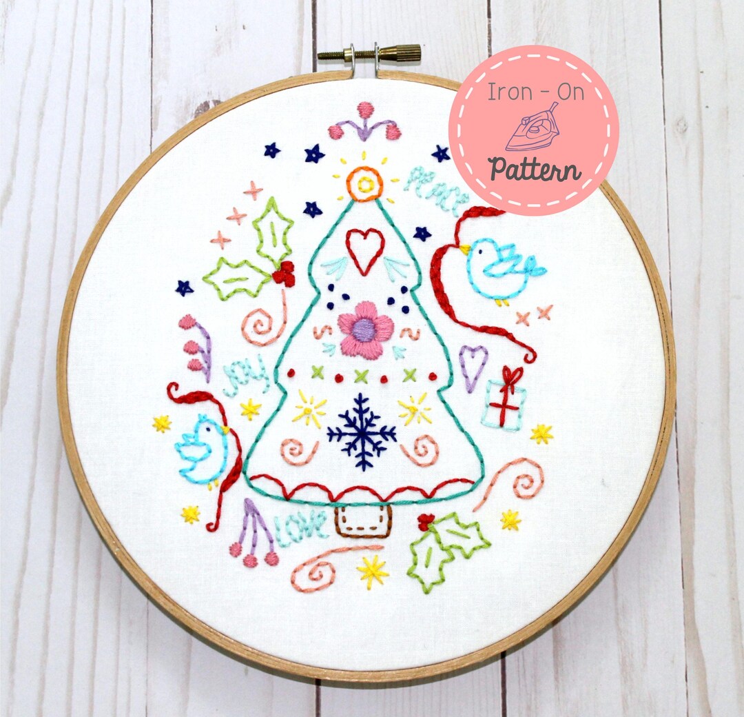Christmas Tree Embroidery Pattern: Iron-on Hand Sewing Transfer - Etsy