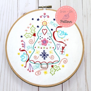 Christmas Tree Embroidery Pattern: Iron-On Hand Sewing Transfer