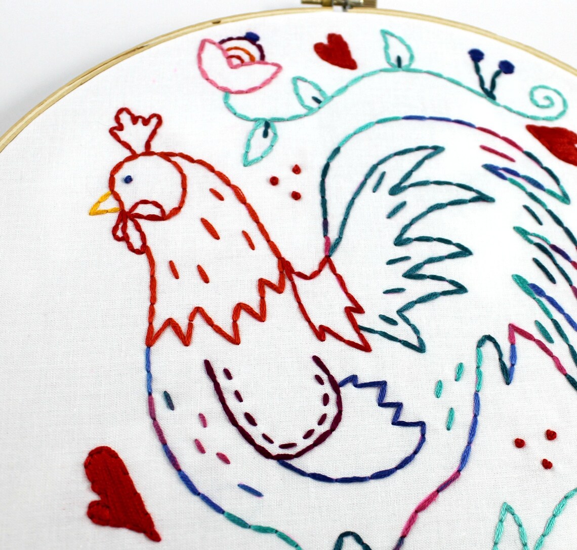 Rooster. Hand Embroidery Pattern. Embroidery Design. Chickens. Etsy