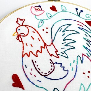 Rooster. Hand Embroidery Pattern. Embroidery Design. Chickens. Coop. Cockadoodledo. Farm house. Country life. Chicken Lover. Embroidery Hoop image 6