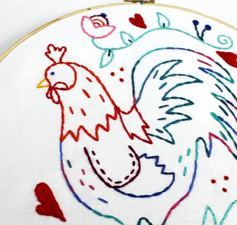 Rooster. Hand Embroidery Pattern. Embroidery Design. Chickens. Coop. Cockadoodledo. Farm house. Country life. Chicken Lover. Embroidery Hoop image 6