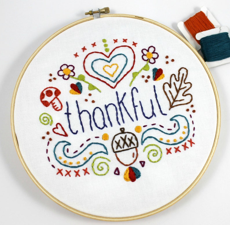 Thankful Words. Hand Embroidery Pattern. Digital Pattern. PDF Pattern. Thanksgiving. Acorns. Fall Autumn. Fall Leaves. Embroidery Design. image 4