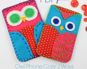 Owl Phone Cases. Digital Pattern. Sewing Pattern. Embroidery. Hand Sewing. Smart Phone. DIY Tutorial. Kids Crafts. Beginner pattern. Cute.