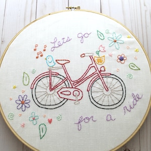 Bicycle Ride. Hand Embroidery Pattern. Cycling. Bike Lover. Embroidery Design. Embroidery Hoop Art. Summertime. Travel. Vintage Bikes.