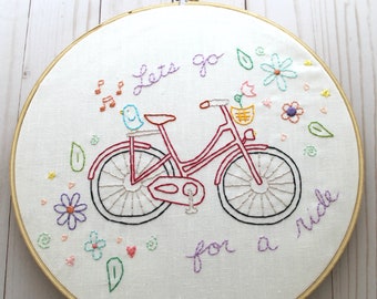 Bicycle Ride. Hand Embroidery Pattern. Cycling. Bike Lover. Embroidery Design. Embroidery Hoop Art. Summertime. Travel. Vintage Bikes.