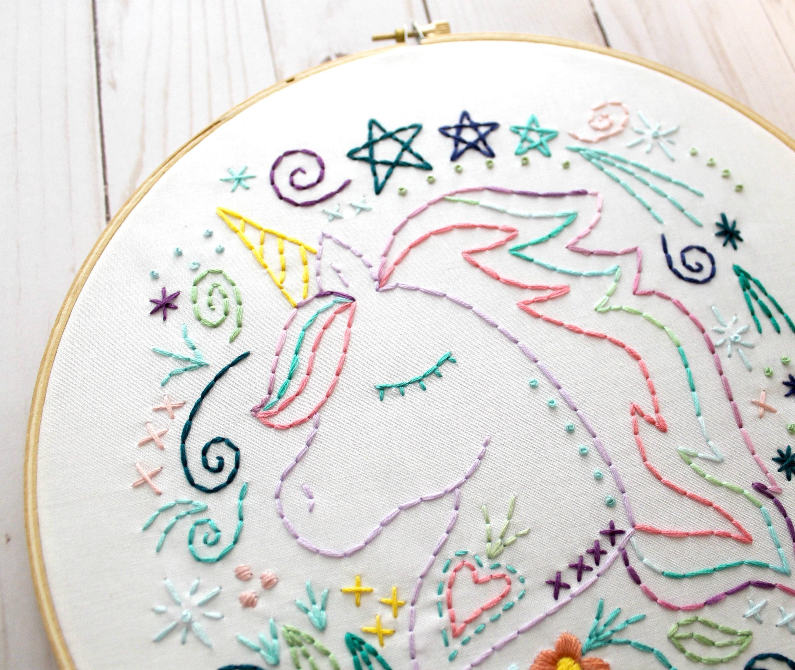 Unilion Pattern Unicorn Embroidery Pattern: Reusable Iron-on Transfer, Celestial Design ...