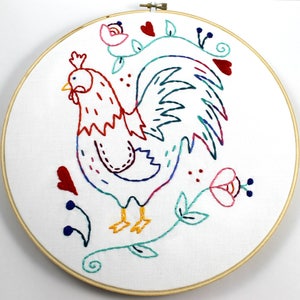 Rooster. Hand Embroidery Pattern. Embroidery Design. Chickens. Coop. Cockadoodledo. Farm house. Country life. Chicken Lover. Embroidery Hoop image 2