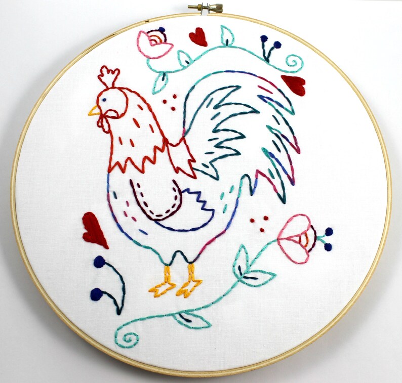 Rooster. Hand Embroidery Pattern. Embroidery Design. Chickens. Coop. Cockadoodledo. Farm house. Country life. Chicken Lover. Embroidery Hoop image 2