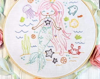 Patrón de bordado de sirena: Arte de aro bajo el mar (Patrón PDF)