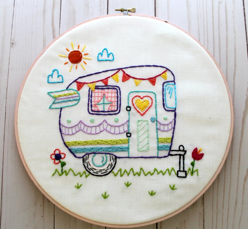 Retro Camper. Hand Embroidery Pattern. PDF Pattern. Summer. Camping. Travel. Road Trip. Embroidery Designs. Vintage Camper. Happy Camper. image 7